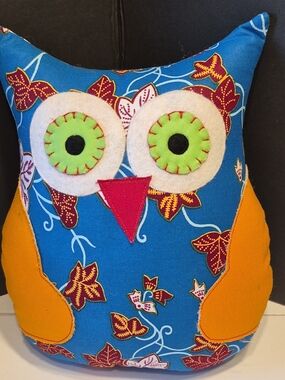 Handmade In Ghana Blue Owl Accent Pillow with Orange Wings